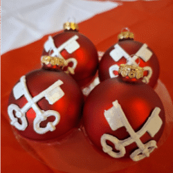 Kerstballen met Leidse sleutels – mat rood